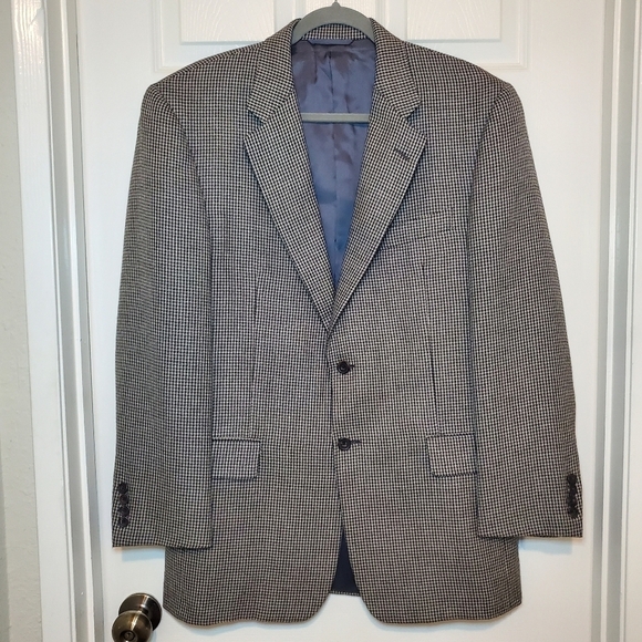 Vintage Hickey Freeman 40R Men's Camel Hair Gingham Check Suit Jacket Blazer - Picture 1 of 12
